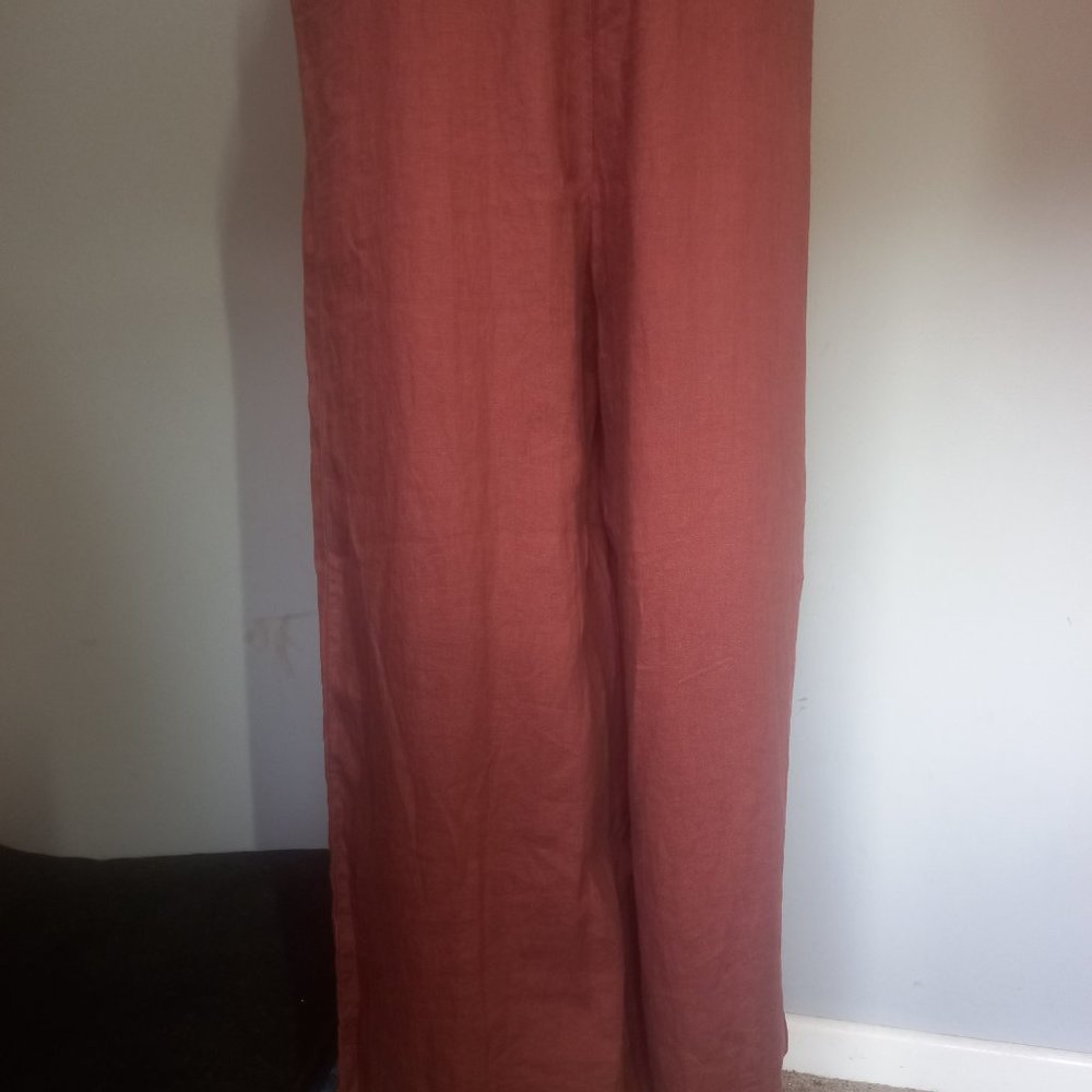 NWT: Rhythm Amalfi linen jumpsuit in dark, dusky pink, midi length, wide leg(12) - Picture 7 of 10
